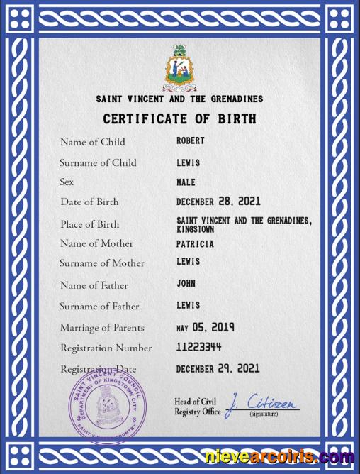 Saint Vincent and the Grenadines birth certificate